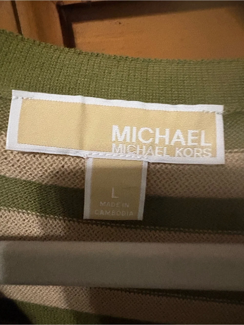 Michael Kors Olive and Cream Striped Button-Front Cardigan
